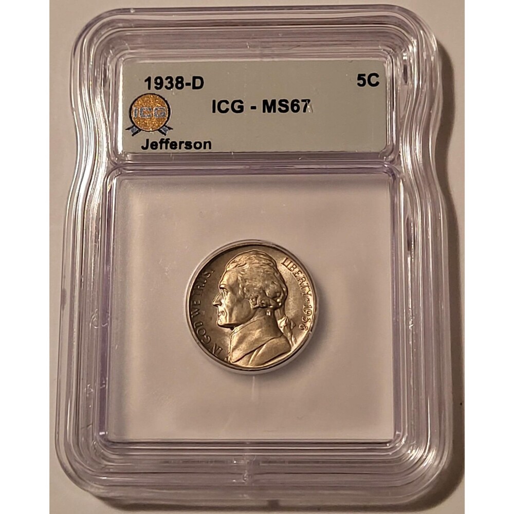 1938 D Jefferson Nickel MS67 ICG Toning